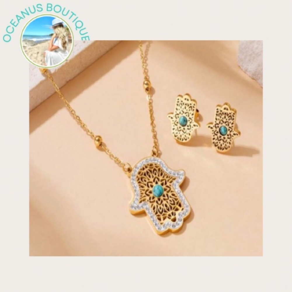 Beautiful Hamsa necklace earring set